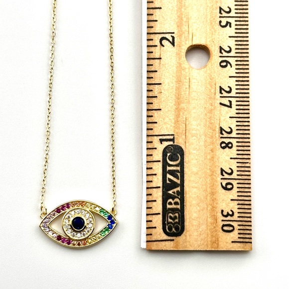 18K Gold Plated over 925 Sterling Silver Multicolor Evil Eye Pendant Necklace - Picture 4 of 7